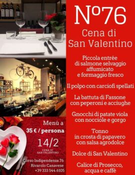 Cena di San Valentino al N76: a Rivarolo Canavese il gusto è amore - Sapori News 