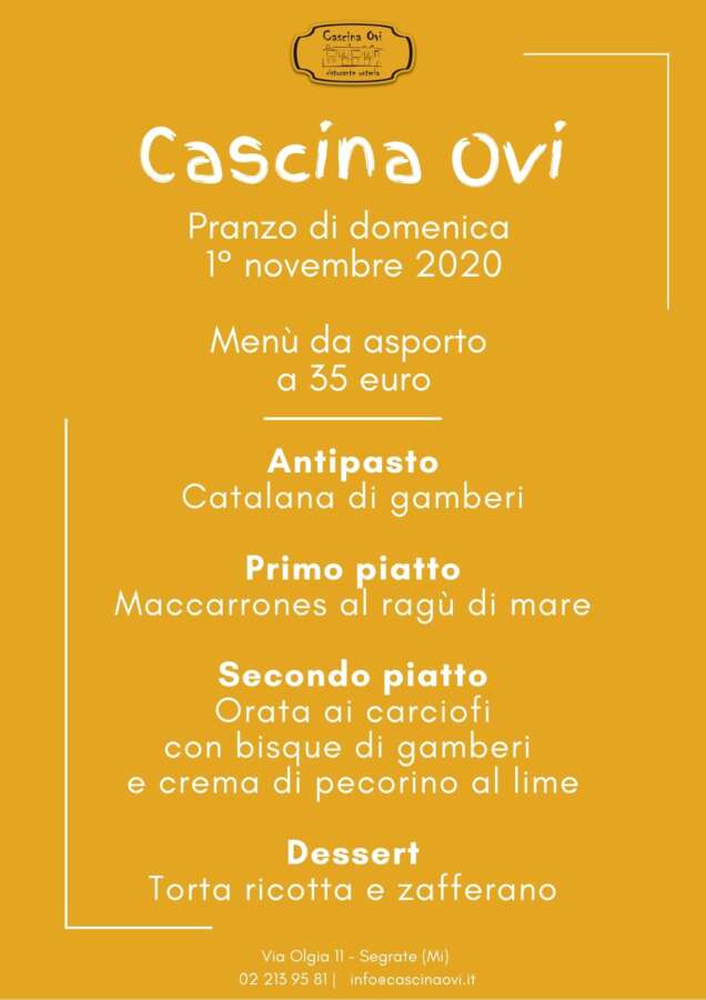 Pranzo di domenica 1° novembre: il menù da asporto di Cascina Ovi - Sapori News 