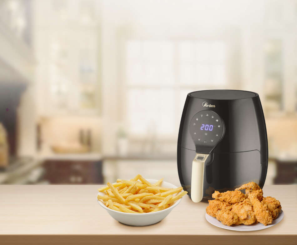 AR1D30 Friggitrice 3 Litri Friggitrice per Pesce Patatine Pollo Friggitrice ad Olio Temperatura Massima 190°C Friggitrice con Termostato Colore Argento e Nero ARDES 
