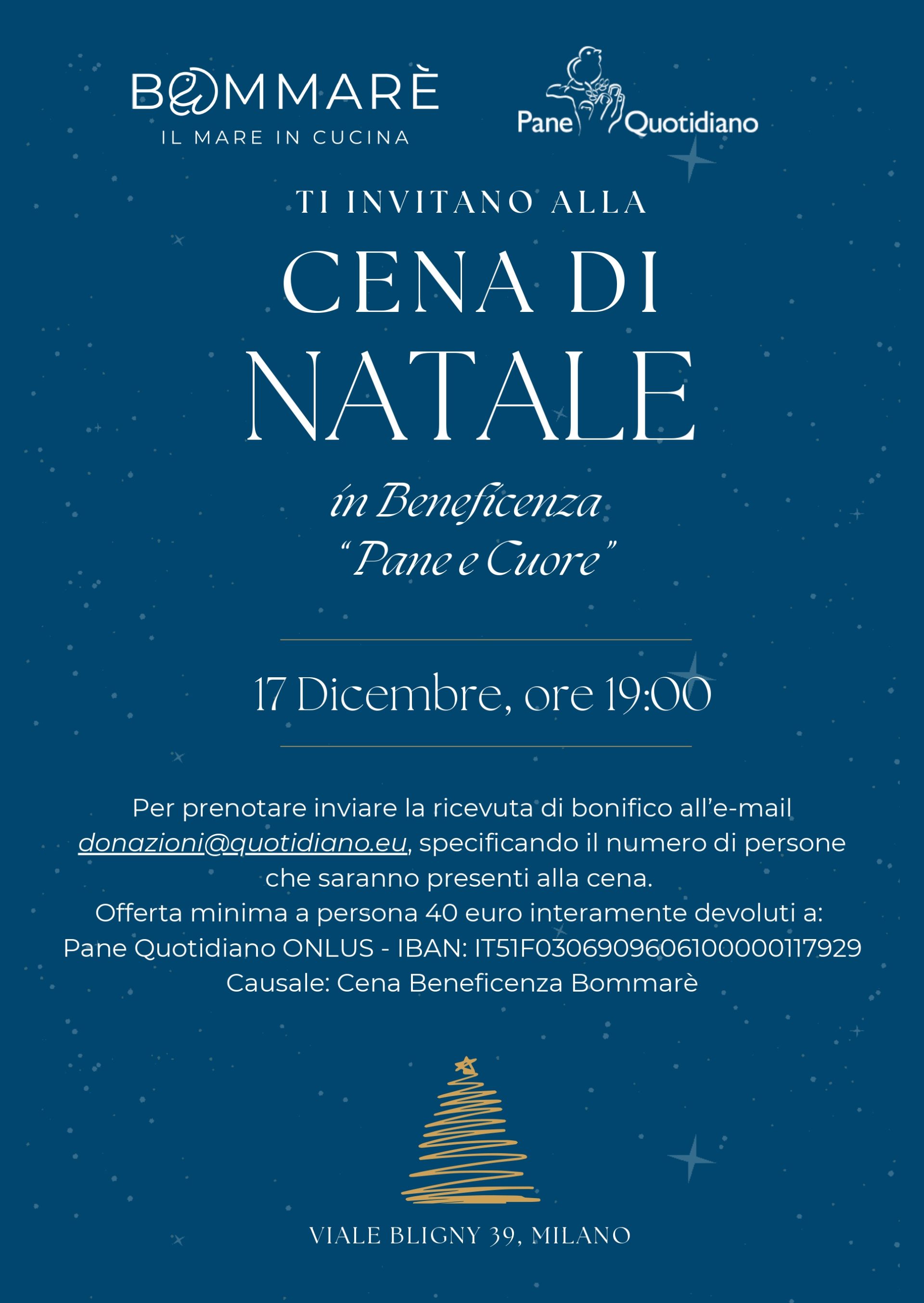 Bommarè Milano: cena di Natale per la ONLUS Pane Quotidiano