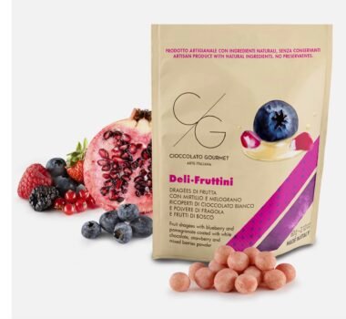 DELI.FRUTTINI-DI-CIOCCOLATO-GOURMET-mirtillo-e-melograno-ricoperti-di-cioccolato-bianco-e-polvere-di-fragola-e-frutti-di-bosco-380x350 Cioccolato Gourmet: ecco i nuovi dragées Deli.Fruttini, gli snack gourmet irresistibili