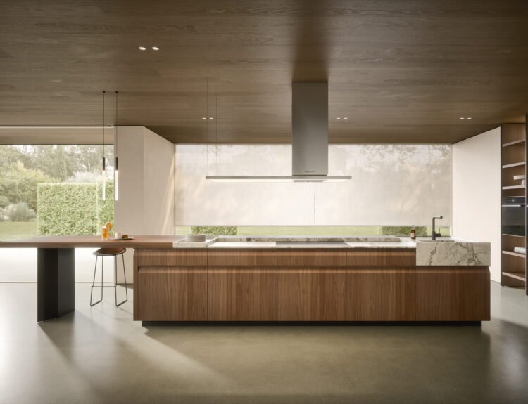 Copatlife C02: cucina di design in noce moro e quarzite