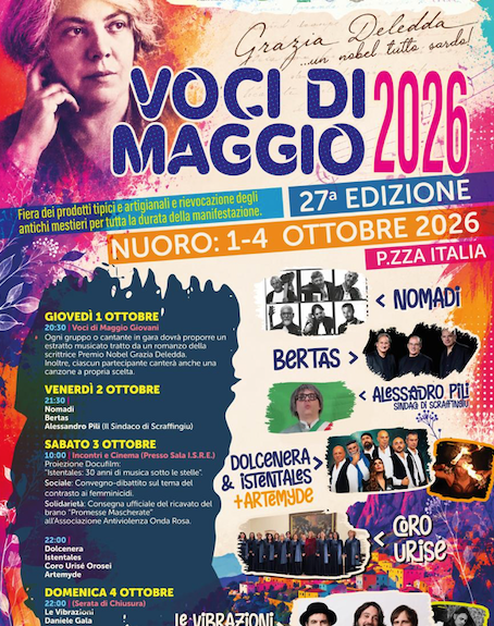 Voci di Maggio 2026: a Nuoro quattro giorni di musica, Sardegna e tradizioni