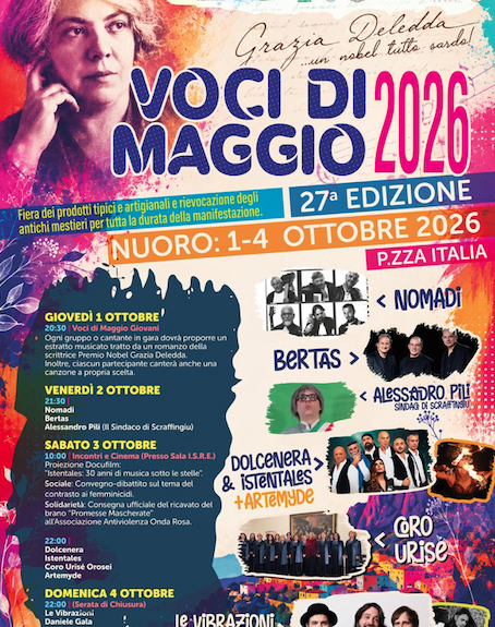 Voci di Maggio 2026: a Nuoro quattro giorni di musica, Sardegna e tradizioni